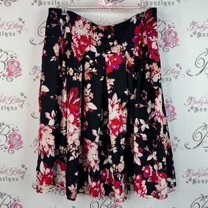 Roz & Ali skirt flowers red purple white Black and Pink Floral Skater Skirt